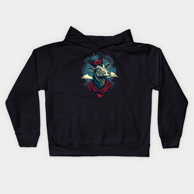 Goat King With Crown Kids Hoodie by K3rst